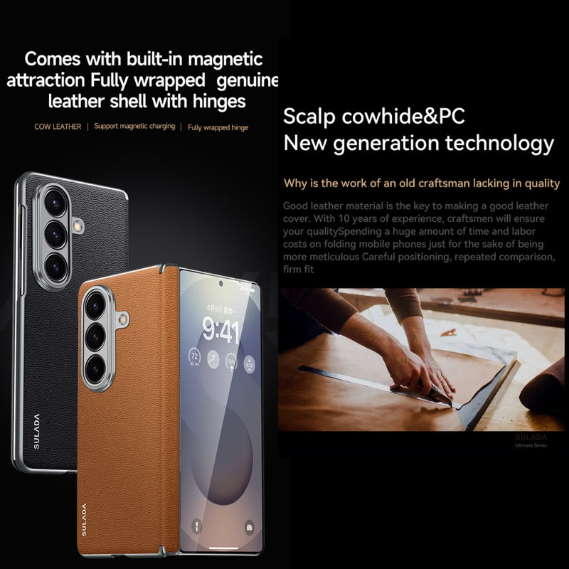 Chargez l&#39;image dans la visionneuse de la galerie, Samsung Galaxy Z Fold7 5G - SULADA Frameless Cowhide Leather PC Phone Case
