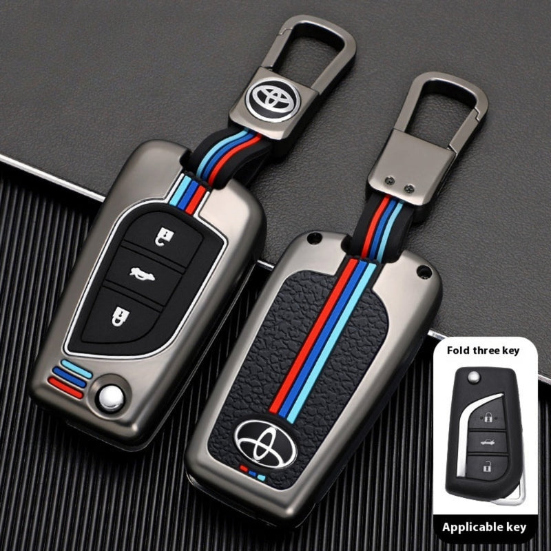 Load image into Gallery viewer, Toyota Foldable Style Metal Shell &amp; Soft Silicone Full Protection Car Key Fob Case Cover For Camry RAV4 Highlander Avalon C-HR Prius Corolla - Polar Tech Australia
