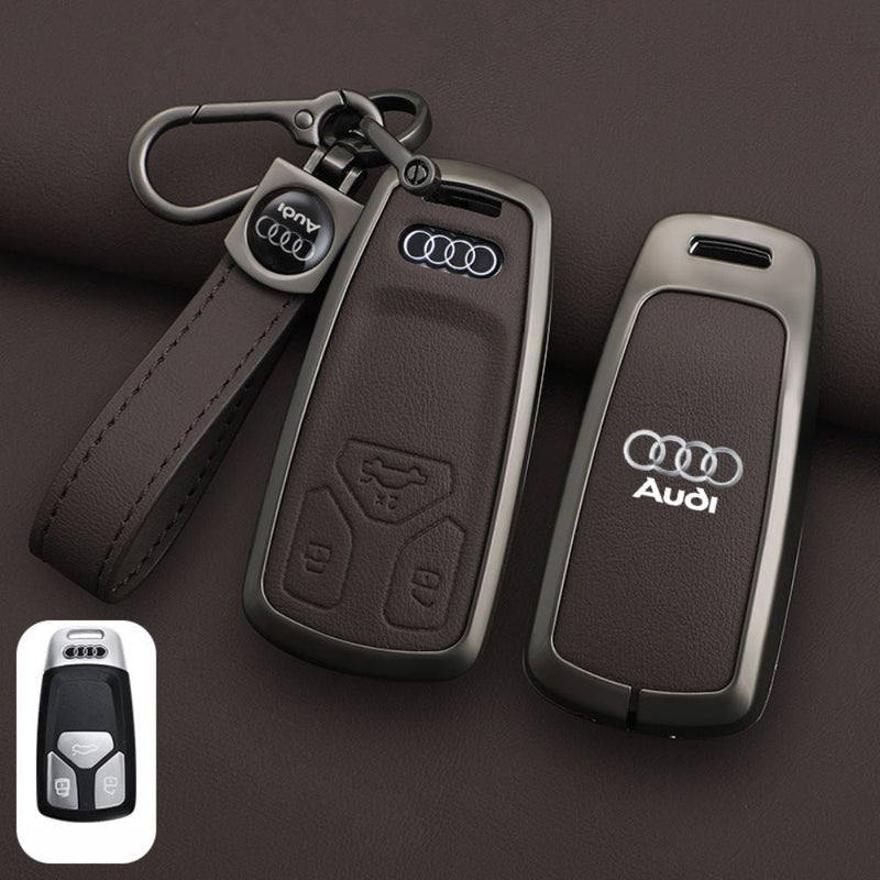 Chargez l&#39;image dans la visionneuse de la galerie, Audi Zinc Alloy + Leather Car Key Fob Case Cover For A4, A5, A6,A8, Q2, Q5, Q7
