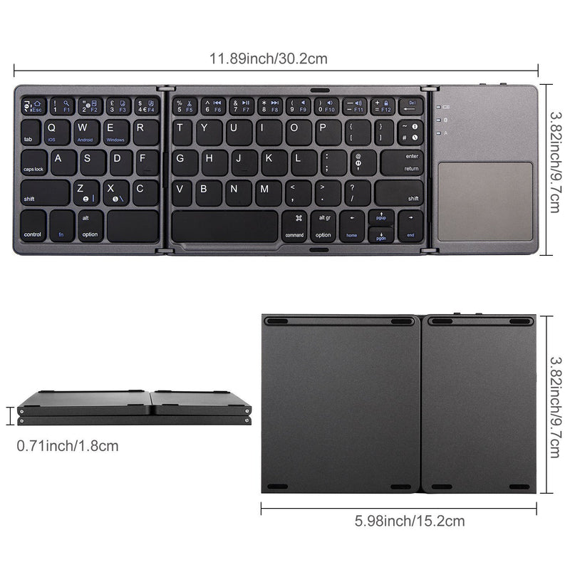Cargue la imagen en el visor de la galería, Foldable Bluetooth Keyboard with Touchpad Portable Wireless Keyboard , Rechargeable Full Size Ultra Slim Pocket Folding Keyboard for Android Windows iOS Tablet And Mobile Phone - Polar Tech Australia
