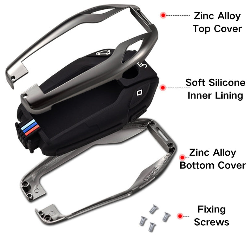 Load image into Gallery viewer, BMW Metal Shell &amp; Soft Silicone Full Protection Car Key Fob Case Cover For 5, 6, 7 Series, X3, X5, X6, X7
