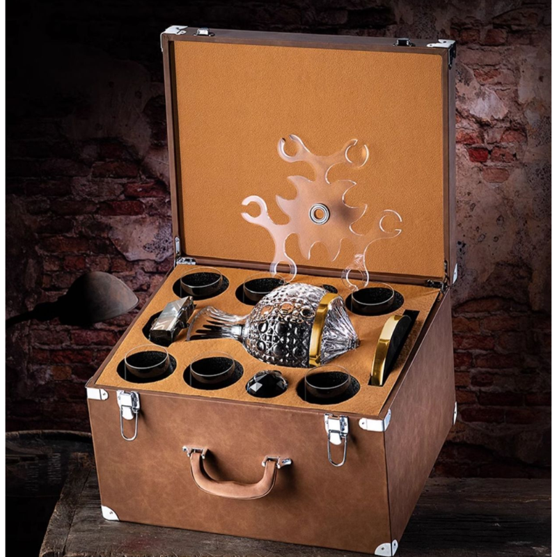 Chargez l&#39;image dans la visionneuse de la galerie, [9 in 1] Wine Accessories Gift Box Luxury 360° Rotating Crystal Hand Blown Wine Decanter with wine glasses and rack
