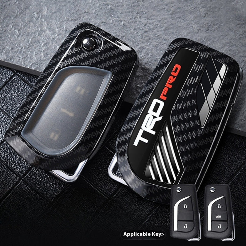 Load image into Gallery viewer, Toyota TRD Carbon Fiber Metal Car Key Fob Protective Case Cover For C-HR, Camry, RAV4, Avalon, Prius, Corolla, Highlander, GT86, Prado
