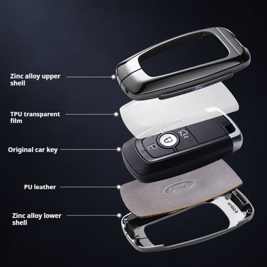 Ford Alloy + Leather Protection Car Key Fob Case Cover For Ranger, Wildtrak, Everest, Explorer, Ecosport, Edge, Escape, Focus, Fiesta, Mustang