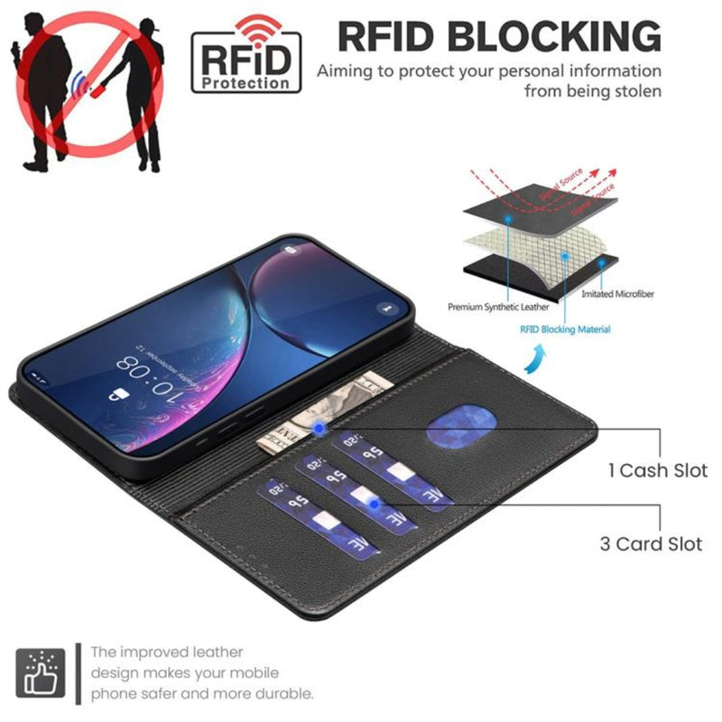 Load image into Gallery viewer, Motorola Moto E13 4G - Litchi Texture RFID Anti-theft Leather Phone Case - Polar Tech Australia
