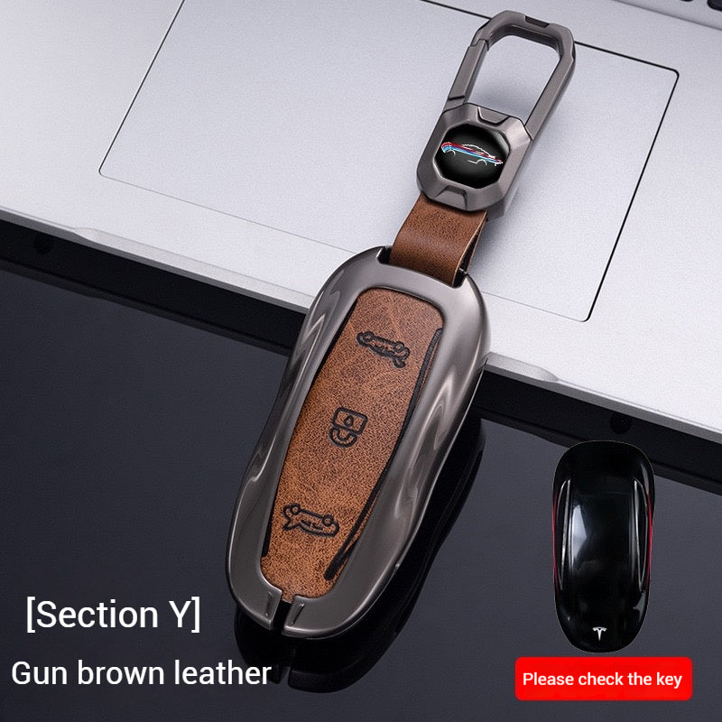 Cargue la imagen en el visor de la galería, Tesla Metal + PU Leather Smart Car Key Fob Case for Model 3, S, Y, X
