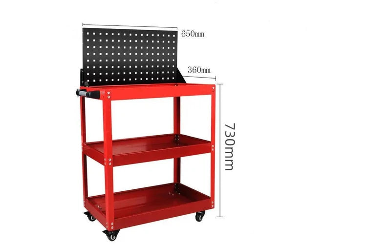 Load image into Gallery viewer, Heavy Duty 3 Tiers Metal Tool Trolley Cart With Pegboard Hooks Workshop Tool Storage Push Trolleys
