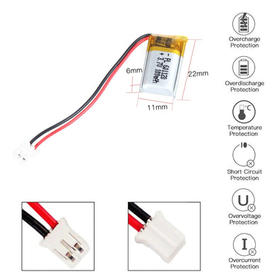 [PH2.0-JST Connector][601120/601120] Universal 100mAh 3.7V Rechargeable Li-Ion Lithium Polymer Battery - Polar Tech Australia
