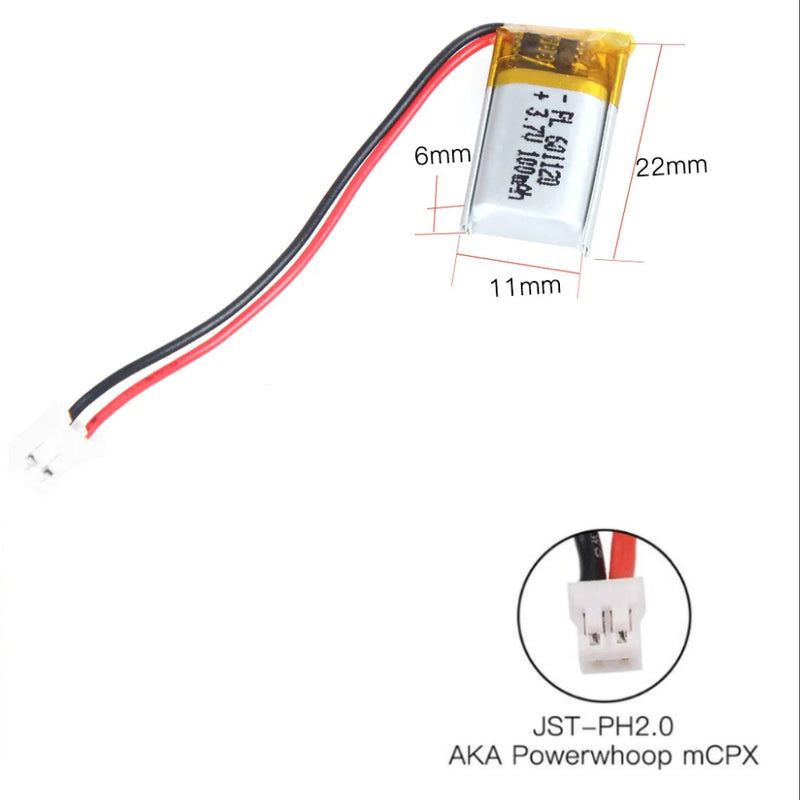 Cargue la imagen en el visor de la galería, [PH2.0-JST Connector][601120/601120] Universal 100mAh 3.7V Rechargeable Li-Ion Lithium Polymer Battery - Polar Tech Australia
