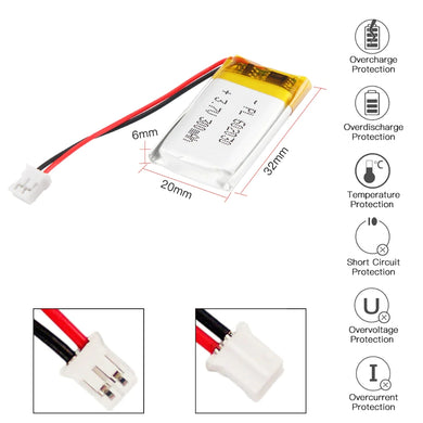 [PH2.0-JST Connector][602030] Universal 300mAh 3.7V Rechargeable Li-Ion Lithium Polymer Battery - Polar Tech Australia