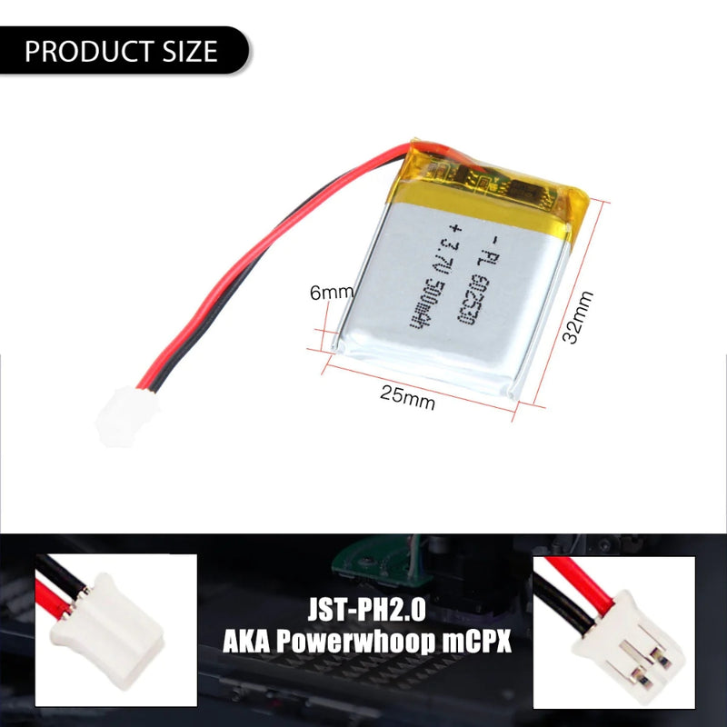 Cargue la imagen en el visor de la galería, [PH2.0-JST Connector][602530] Universal 500mAh 3.7V Rechargeable Li-Ion Lithium Polymer Battery - Polar Tech Australia
