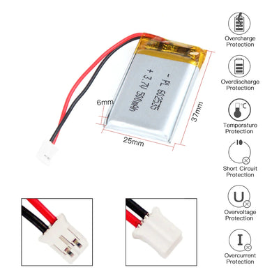 [PH2.0-JST Connector][602535] Universal 500mAh 3.7V Rechargeable Li-Ion Lithium Polymer Battery - Polar Tech Australia