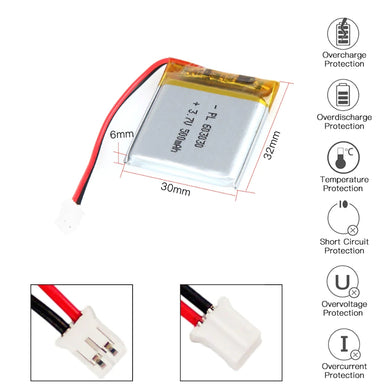 [PH2.0-JST Connector][603030] Universal 500mAh 3.7V Rechargeable Li-Ion Lithium Polymer Battery - Polar Tech Australia