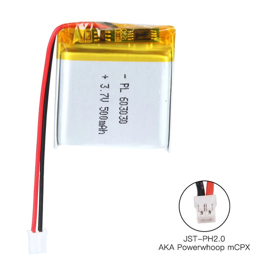 [PH2.0-JST Connector][603030] Universal 500mAh 3.7V Rechargeable Li-Ion Lithium Polymer Battery - Polar Tech Australia