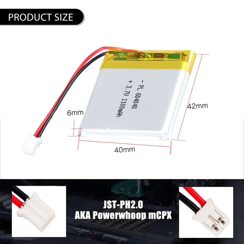 Load image into Gallery viewer, [PH2.0-JST Connector][604040] Universal 1100mAh 3.7V Rechargeable Li-Ion Lithium Polymer Battery - Polar Tech Australia
