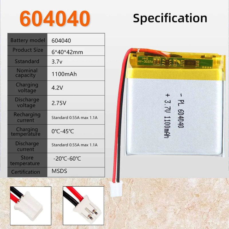 Load image into Gallery viewer, [PH2.0-JST Connector][604040] Universal 1100mAh 3.7V Rechargeable Li-Ion Lithium Polymer Battery - Polar Tech Australia
