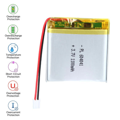 [PH2.0-JST Connector][604041] Universal 1100mAh 3.7V Rechargeable Li-Ion Lithium Polymer Battery - Polar Tech Australia