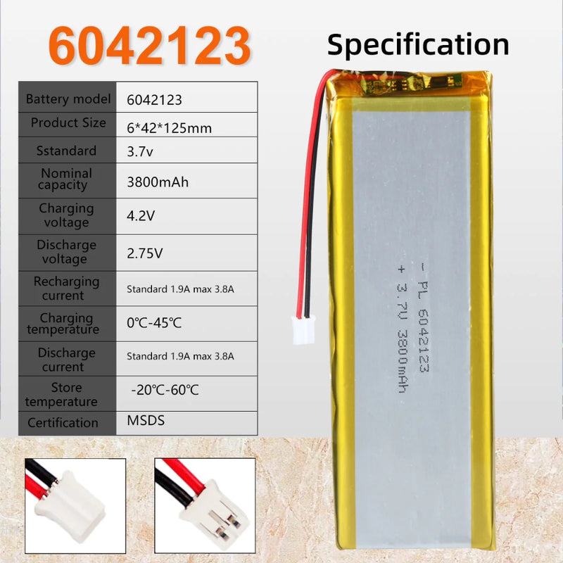 Load image into Gallery viewer, [PH2.0-JST Connector][6042123] Universal 3800mAh 3.7V Rechargeable Li-Ion Lithium Polymer Battery - Polar Tech Australia
