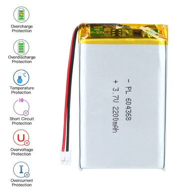 [PH2.0-JST Connector][604070] Universal 2200mAh 3.7V Rechargeable Li-Ion Lithium Polymer Battery - Polar Tech Australia