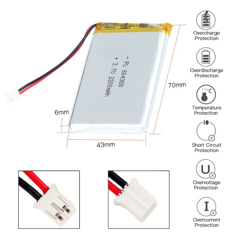 Load image into Gallery viewer, [PH2.0-JST Connector][604070] Universal 2200mAh 3.7V Rechargeable Li-Ion Lithium Polymer Battery - Polar Tech Australia
