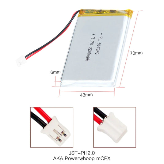 [PH2.0-JST Connector][604070] Universal 2200mAh 3.7V Rechargeable Li-Ion Lithium Polymer Battery - Polar Tech Australia
