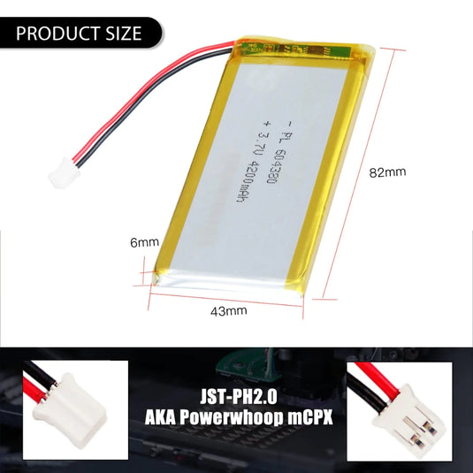 [PH2.0-JST Connector][604380] Universal 4200mAh 3.7V Rechargeable Li-Ion Lithium Polymer Battery - Polar Tech Australia