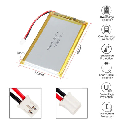 [PH2.0-JST Connector][605080] Universal 3000mAh 3.7V Rechargeable Li-Ion Lithium Polymer Battery - Polar Tech Australia
