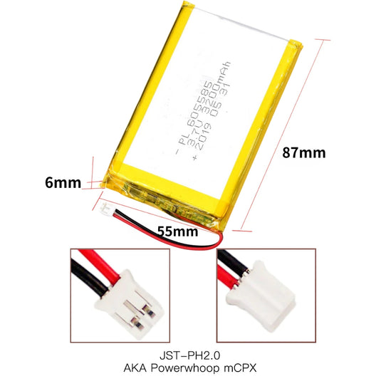 [PH2.0-JST Connector][605585] Universal 3200mAh 3.7V Rechargeable Li-Ion Lithium Polymer Battery - Polar Tech Australia