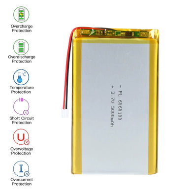 [PH2.0-JST Connector][6060100] Universal 5000mAh 3.7V Rechargeable Li-Ion Lithium Polymer Battery - Polar Tech Australia