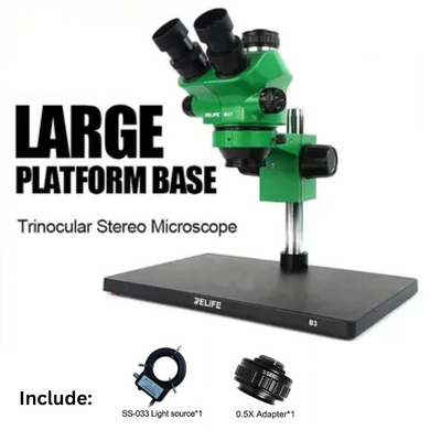 [RL-M3T-B3][Large Operation Base] RELIFE 0.7x - 4.5x Trinocular HD Stereo Microscope Mobile Phone PCB Motherboard Repair Tool - Polar Tech Australia