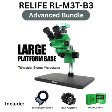 [RL-M3T-B3 Advanced Bundle] RELIFE 0.7x - 4.5x Trinocular HD Stereo Microscope + M-17 4K Camera