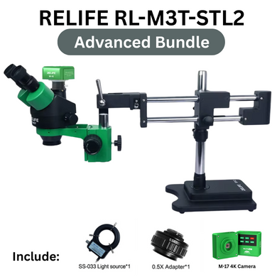 [RL-M3T-STL2 Advanced Bundle] RELIFE 0.7x - 4.5x Trinocular HD Stereo Microscope + M-17 4K Camera