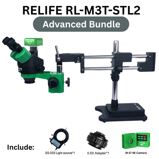 [RL-M3T-STL2 Advanced Bundle] RELIFE 0.7x - 4.5x Trinocular HD Stereo Microscope + M-17 4K Camera