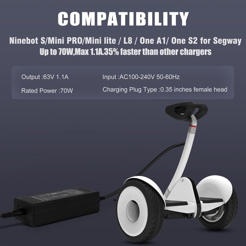 Cargue la imagen en el visor de la galería, [70W/63V-1.1A][4 Pins] Segway Ninebot Scooter S/Mini PRO/Mini lite / L8 / One A1/ One S2/ S-MAX, N3M240, N3MM240 Replacement Charger - Polar Tech Australia
