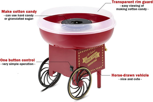Candy Floss Machine Maker 500W Cotton Candy Machine Maker Red Vintage Design Party Gift Cotton Candy Makers for Children Adult Fairground Style Cotton Candy - Polar Tech Australia