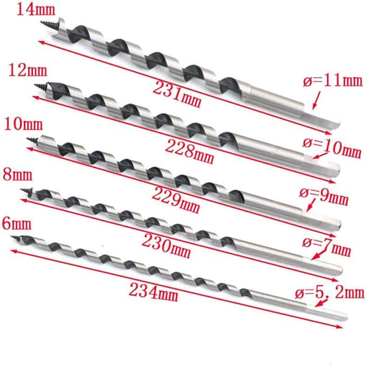 [5 in 1] Stainless Steel Wood Hole Cutter Long Drill Bit Set (6 - 14mm)