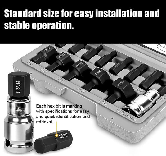 Hi-Spec 14 in 1 Multiple Size CR-V Steel Hex Bit Socket With Storage Case