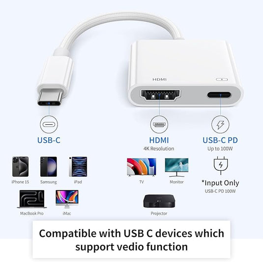 Type C / USB C to HDMI (4K@30Hz) & PD 100W Splitter Adapter - Polar Tech Australia