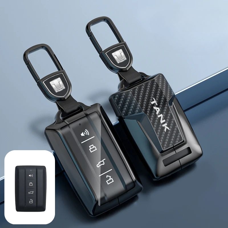 Chargez l&#39;image dans la visionneuse de la galerie, Great Wall Zinc Alloy + Carbon Fiber Texture Car Key Fob Case Cover For Tank 300, 400, 500
