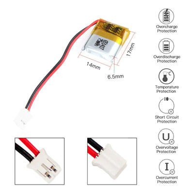 [PH2.0-JST Connector][651417] Universal 75mAh 3.7V Rechargeable Li-Ion Lithium Polymer Battery - Polar Tech Australia