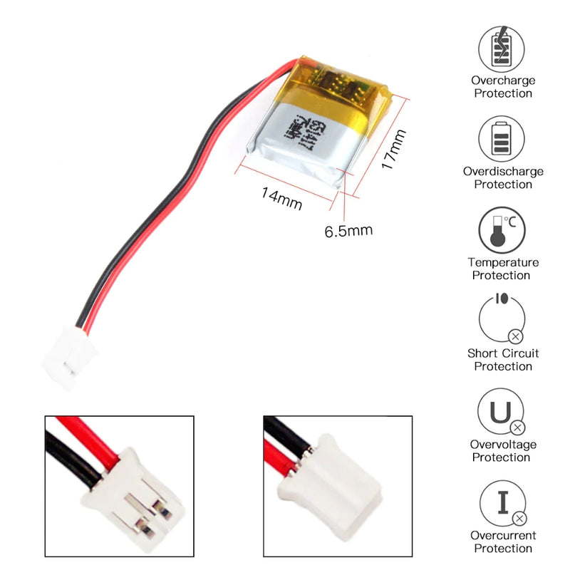 Cargue la imagen en el visor de la galería, [PH2.0-JST Connector][651417] Universal 75mAh 3.7V Rechargeable Li-Ion Lithium Polymer Battery - Polar Tech Australia
