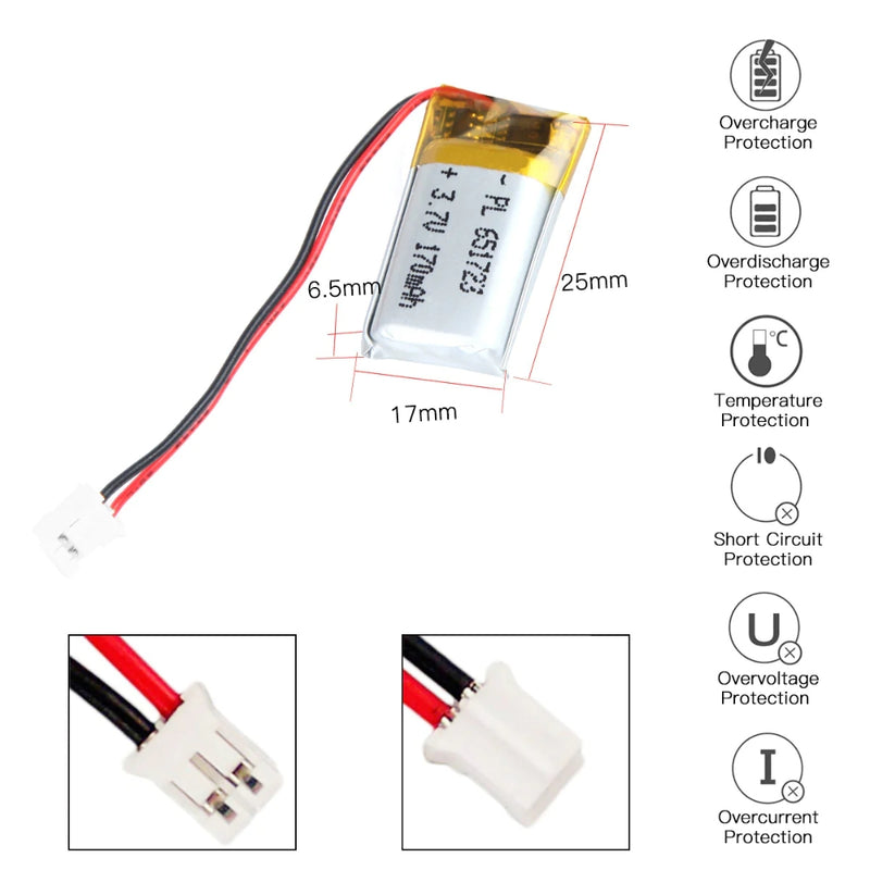 Load image into Gallery viewer, [PH2.0-JST Connector][651723] Universal 170mAh 3.7V Rechargeable Li-Ion Lithium Polymer Battery - Polar Tech Australia

