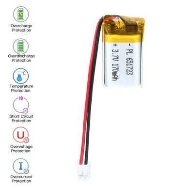 [PH2.0-JST Connector][651723] Universal 170mAh 3.7V Rechargeable Li-Ion Lithium Polymer Battery - Polar Tech Australia