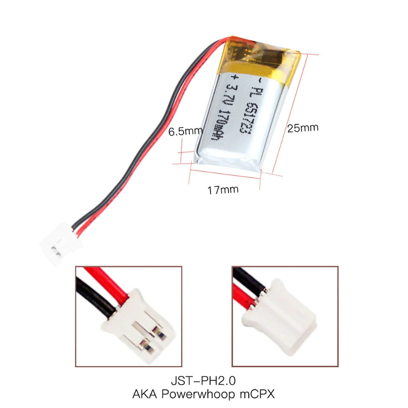Load image into Gallery viewer, [PH2.0-JST Connector][651723] Universal 170mAh 3.7V Rechargeable Li-Ion Lithium Polymer Battery - Polar Tech Australia
