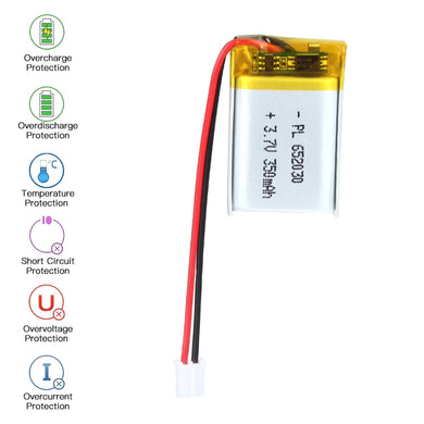 [PH2.0-JST Connector][652030] Universal 350mAh 3.7V Rechargeable Li-Ion Lithium Polymer Battery - Polar Tech Australia