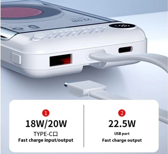 [10000mAh & 20000mAh] Portable Power Bank Built-in USB-C Wire & MagSafe Compatible Magnetic Wireless 22.5W Fast Chargeing With USB-C and USB-A Port