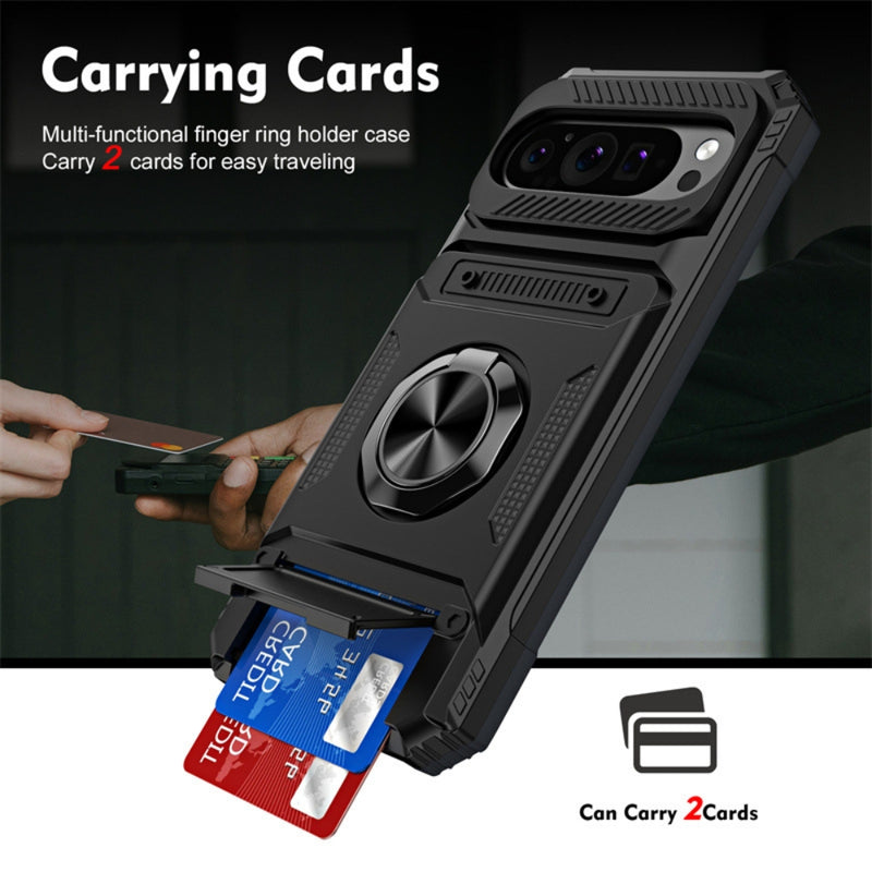 Load image into Gallery viewer, Google Pixel 9 Pro XL - TPU+PC Shockproof Card Slot Phone Case with Metal Ring Holder - Polar Tech Australia
