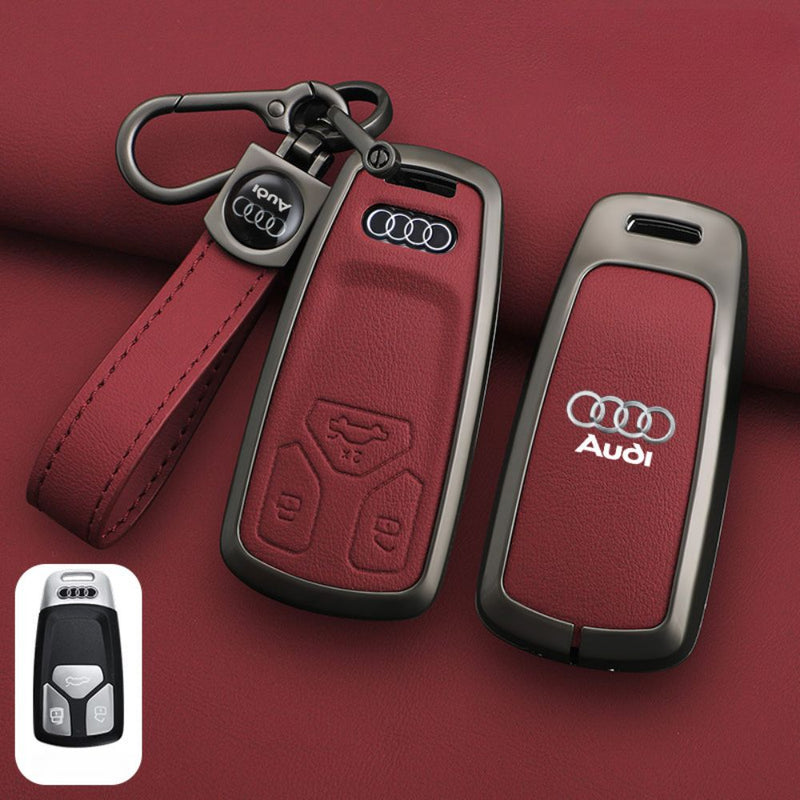 Chargez l&#39;image dans la visionneuse de la galerie, Audi Zinc Alloy + Leather Car Key Fob Case Cover For A4, A5, A6,A8, Q2, Q5, Q7

