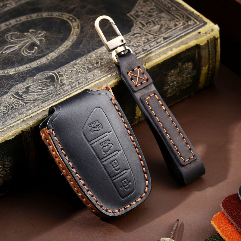 Chargez l&#39;image dans la visionneuse de la galerie, Hyundai Handcrafted Genuine Leather Car Key Fob Protective Case Cover For Santa Fe, Sport, Ix45, Equus, Centennial, Genesis G80, Grandeur, Azera
