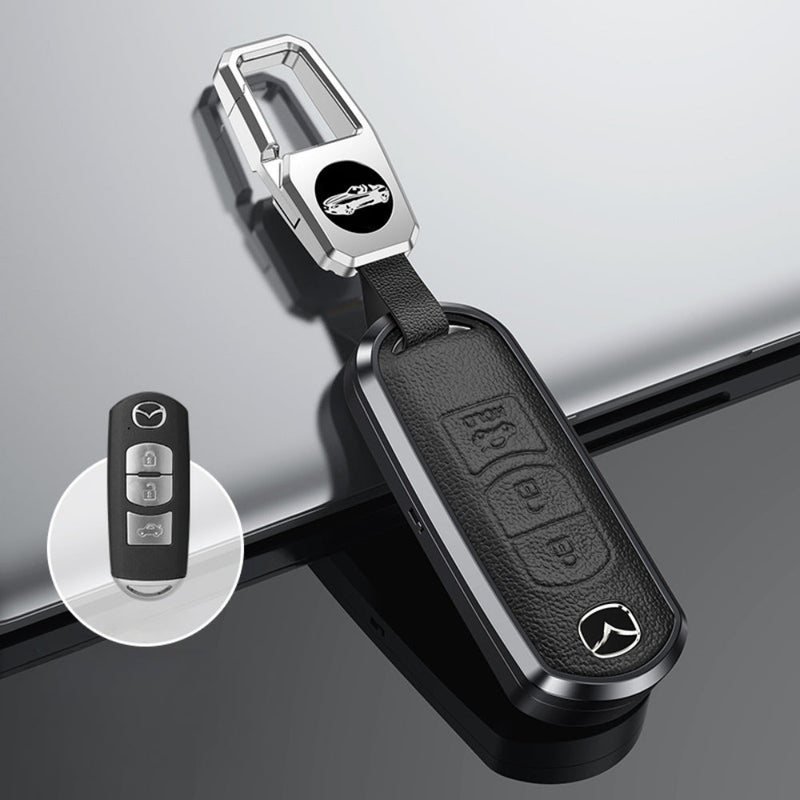 Load image into Gallery viewer, Mazda Aluminum Alloy Genuine Leather Car Key Fob Cover Case For MX-5, CX-5, CX-7, CX-9, Mazda 6 - Polar Tech Australia

